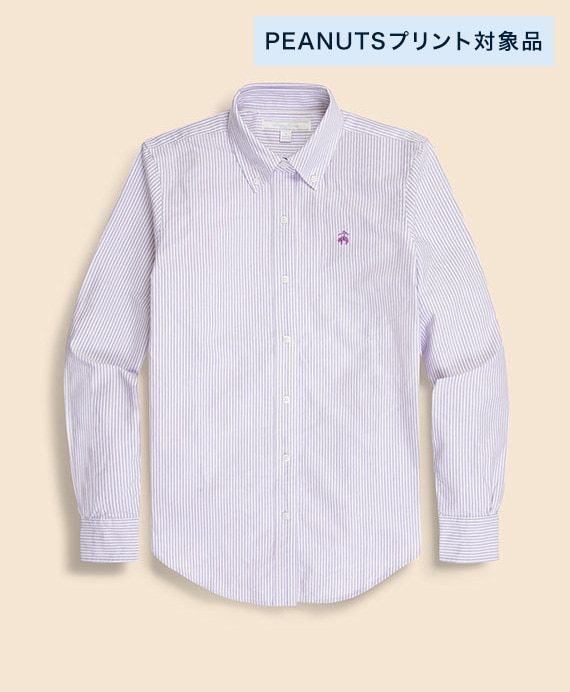 【プリント対象ウィメンズカジュアルシャツ】　コットン　オックスフォード　キャンディストライプ　ボタンダウンシャツ　Classic Fit