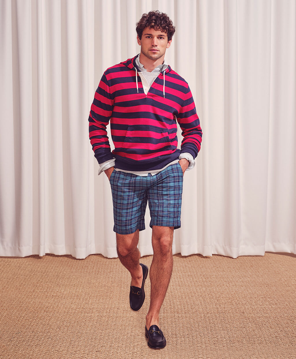 コットン オックスフォード キャンディストライプ ボタンダウンシャツ 