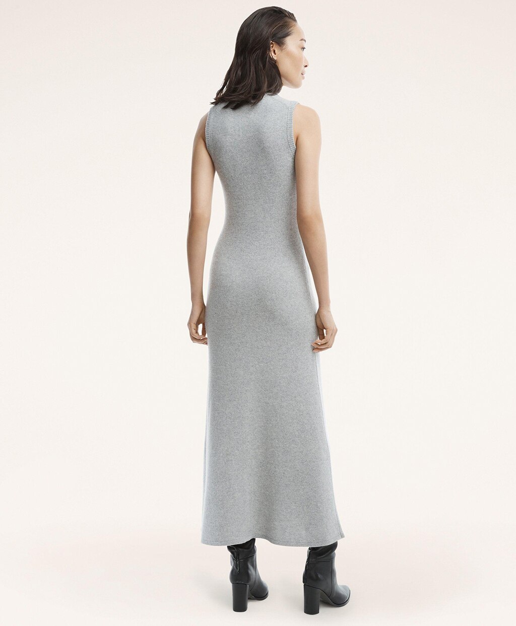 メリノウール/カシミヤ ソリッド ノースリーブ マキシニットドレス  