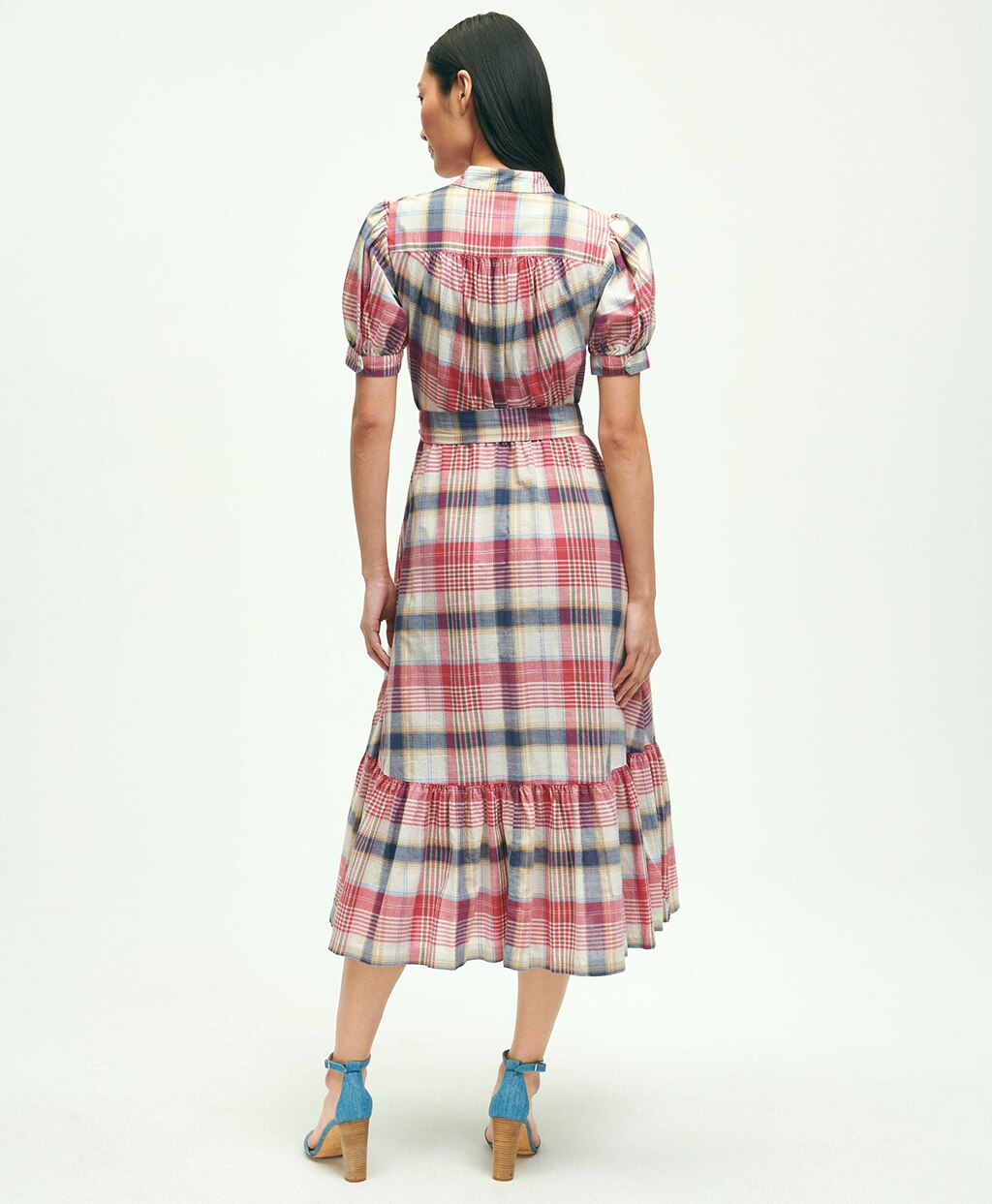 コットン マドラスチェック パフスリーブドレス | Brooks Brothers  