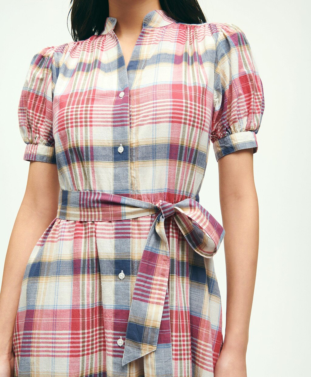 コットン マドラスチェック パフスリーブドレス | Brooks Brothers  