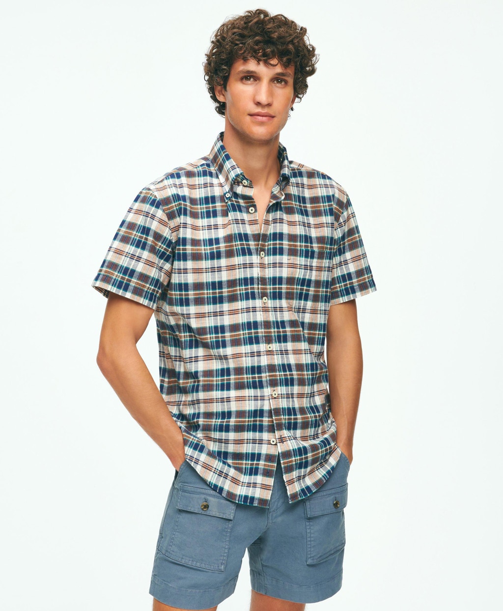 インディアコットン　マドラスチェック　ショートスリーブ　スポーツシャツ　Regular Fit