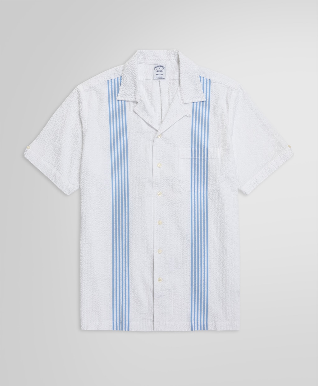 ストレッチコットン　シアサッカー　フロントストライプ　ショートスリーブ　キャンプシャツ　Regular Fit