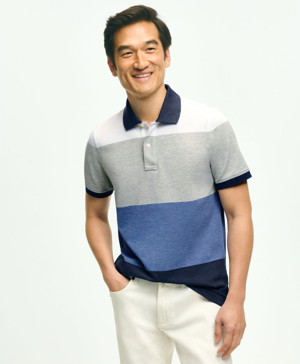 スーピマコットン　ストレッチ　マルチストライプ　ポロシャツ　Slim Fit