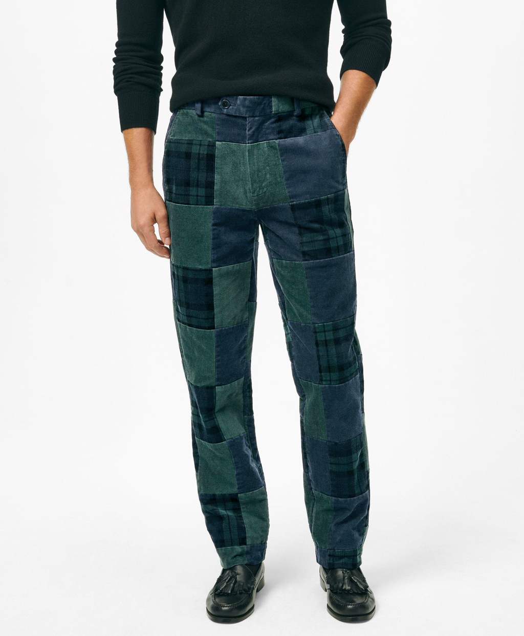 ストレッチコットン　15-Waleコーデュロイ　パッチワーク　プレーンフロントパンツ　Regular