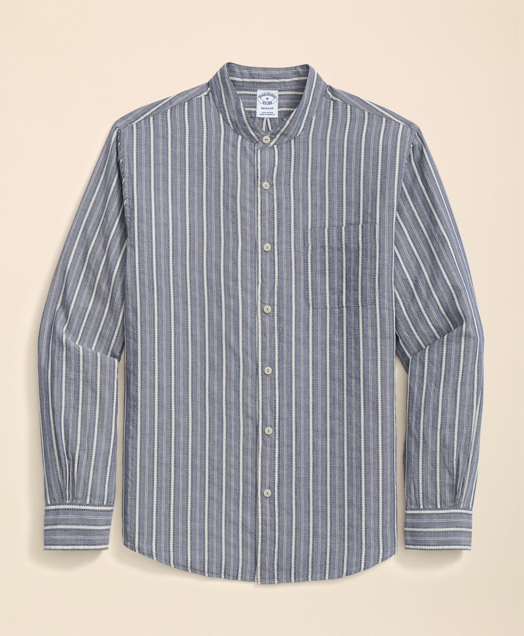 コットンドビー　ストライプ　バンドカラー　スポーツシャツ　Regular Fit