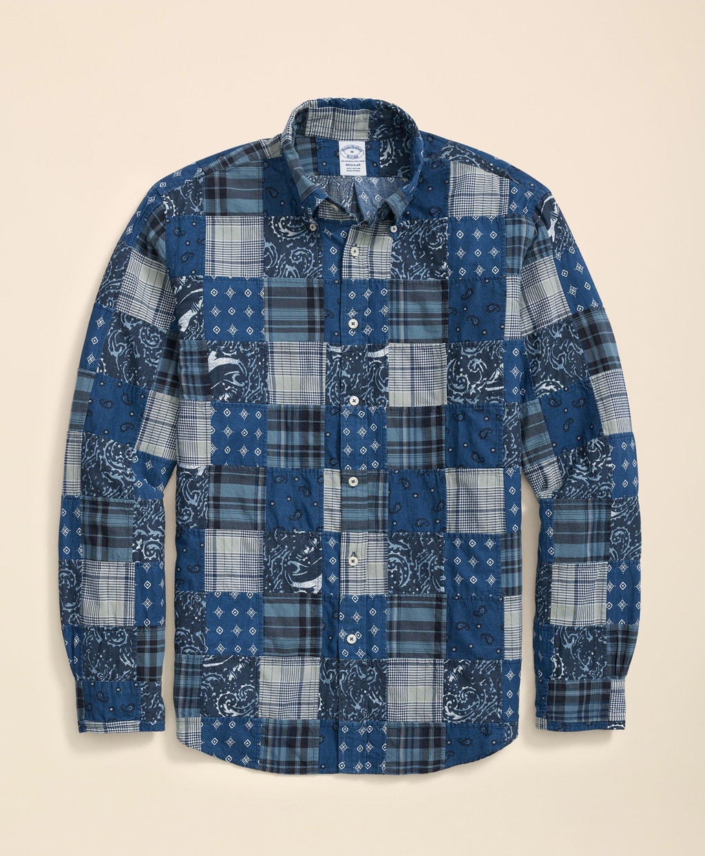 コットン　マドラスパッチワーク　スポーツシャツ　Regular Fit