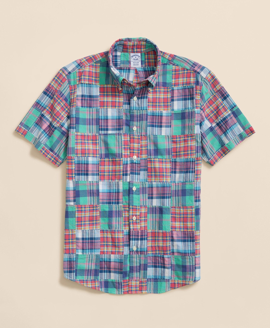 コットン　マドラスパッチワーク　ショートスリーブ　スポーツシャツ　Regular Fit