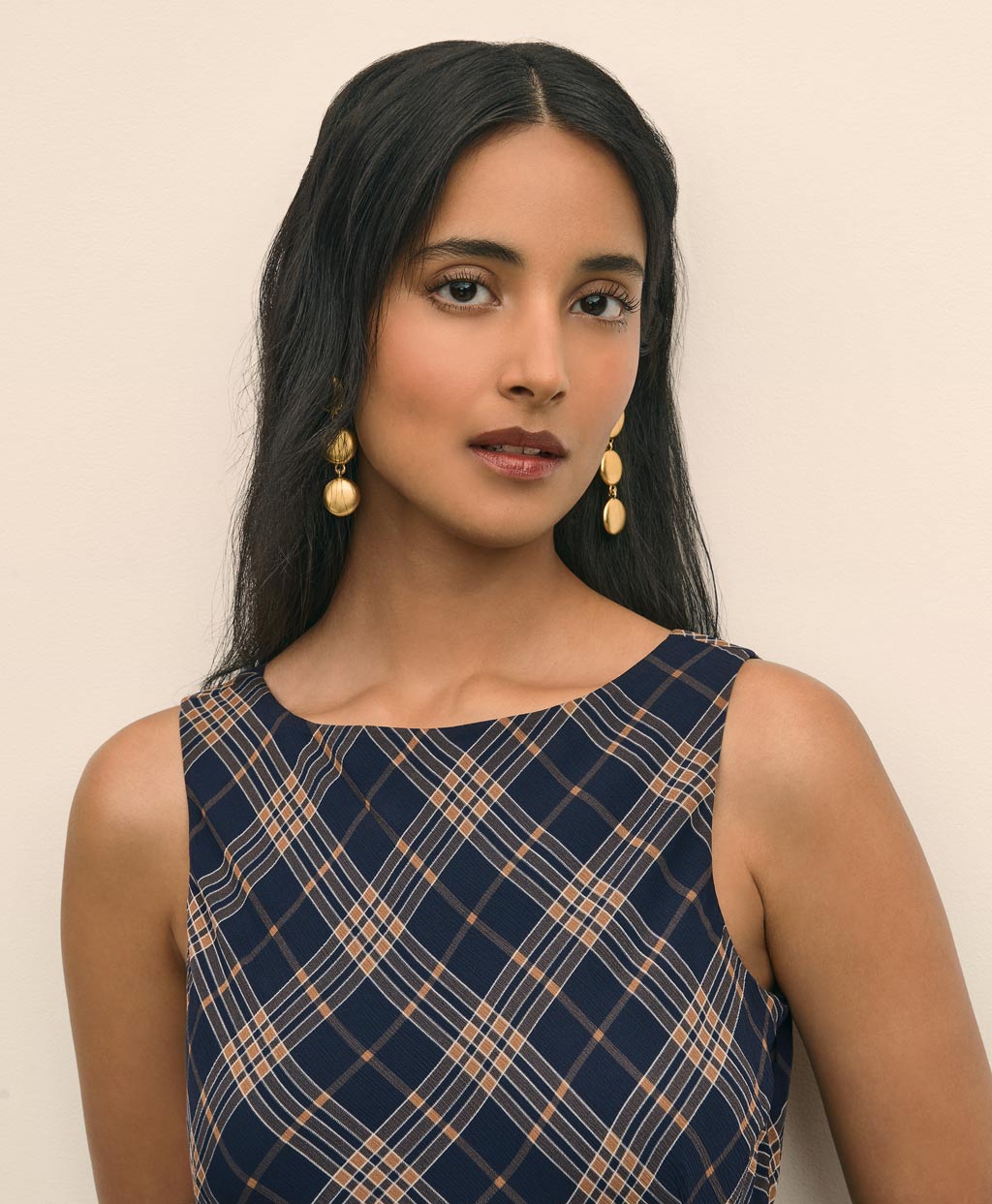 レーヨンシフォン タータンチェック ノースリーブ ロングドレス4