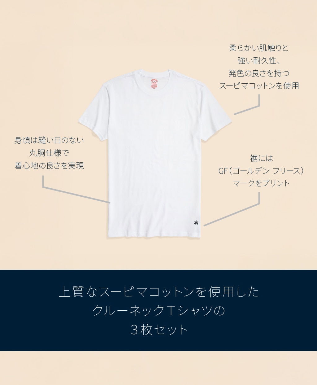 スーピマコットン　GFロゴ　３パック　クルーネックＴシャツ　Traditional Fit5