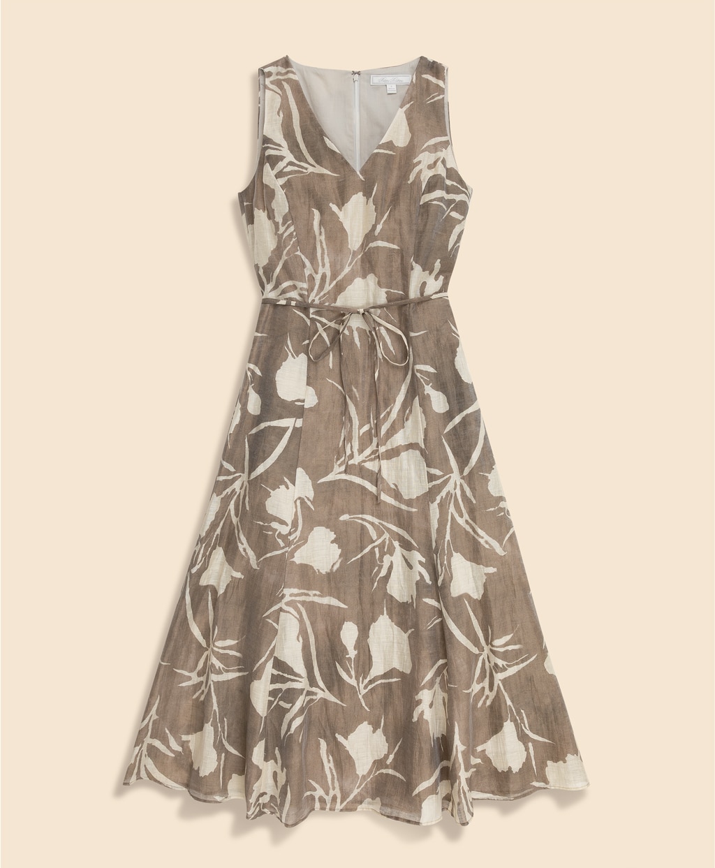 リネン／ポリエステル　フローラルプリント　Vネック　ノースリーブドレス6