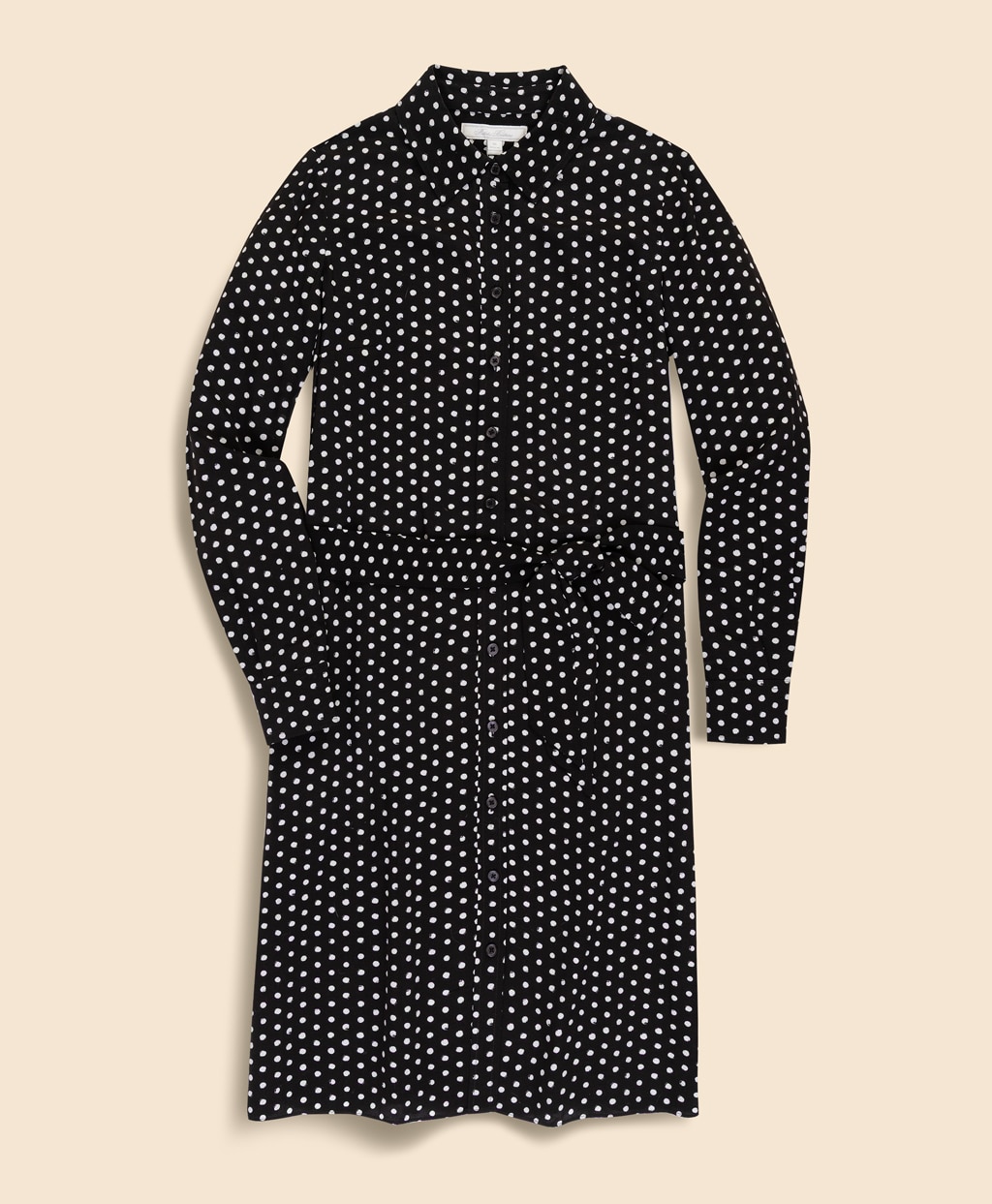 ビスコースクレープ　ドットプリント　ベルテッド　シャツドレス1