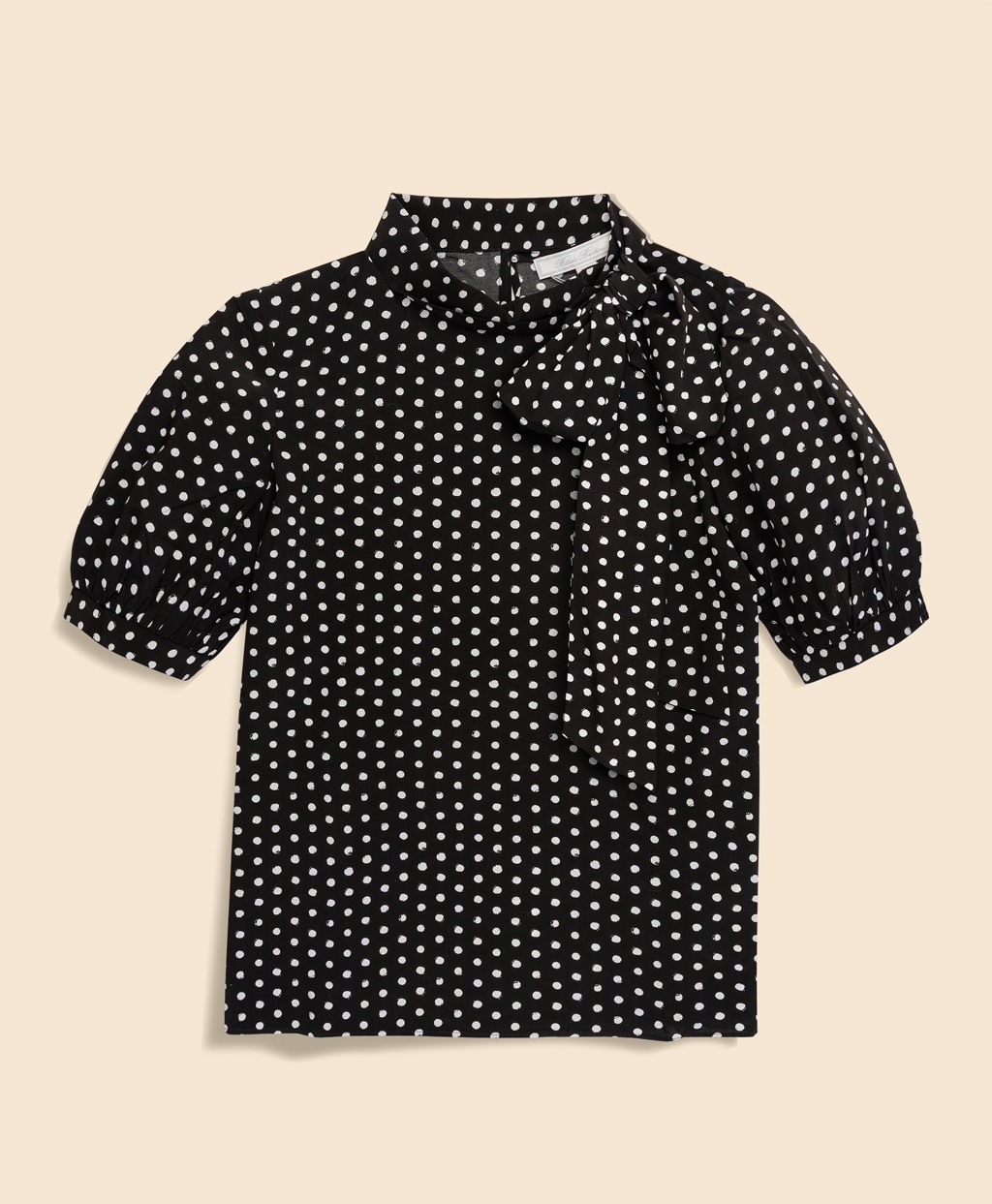 ビスコースクレープ　ドットプリント　タイネックブラウス1