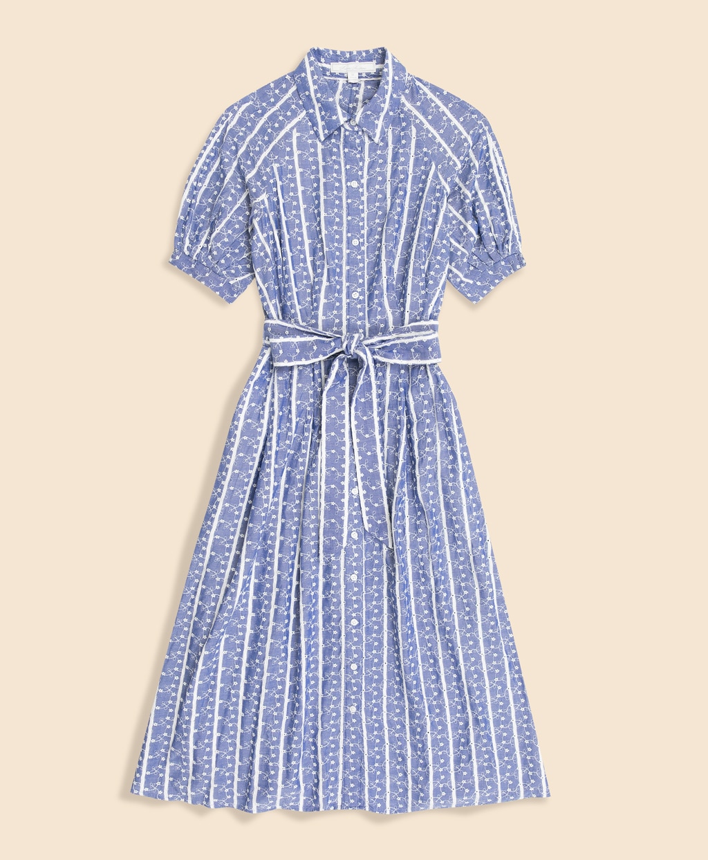 レーヨンシャンブレー　フローラルストライプエンブロイダリー　ショートスリーブシャツドレス5