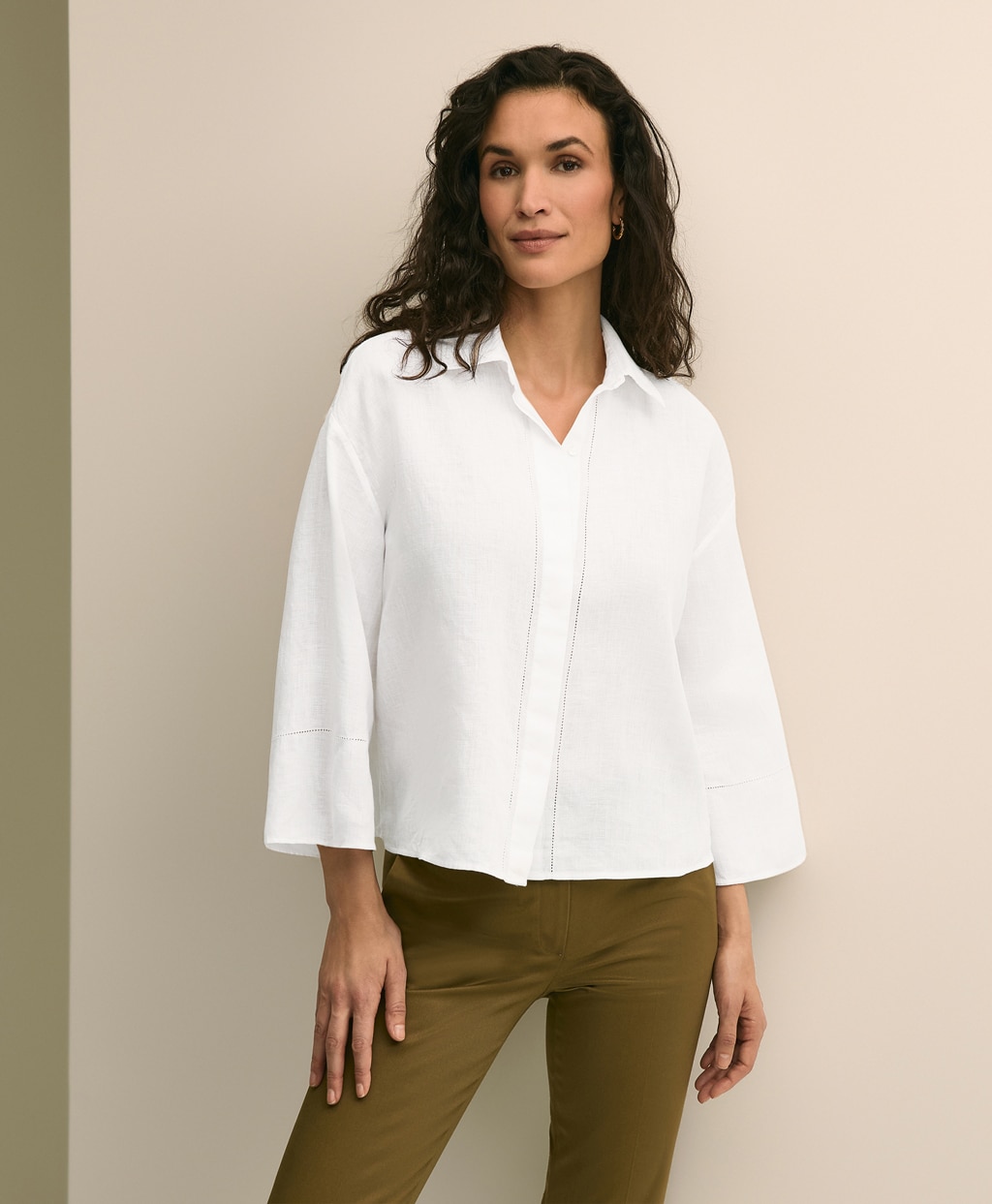 アイリッシュリネン　リラックスフィット　ワイドスリーブ　クロップドシャツ1