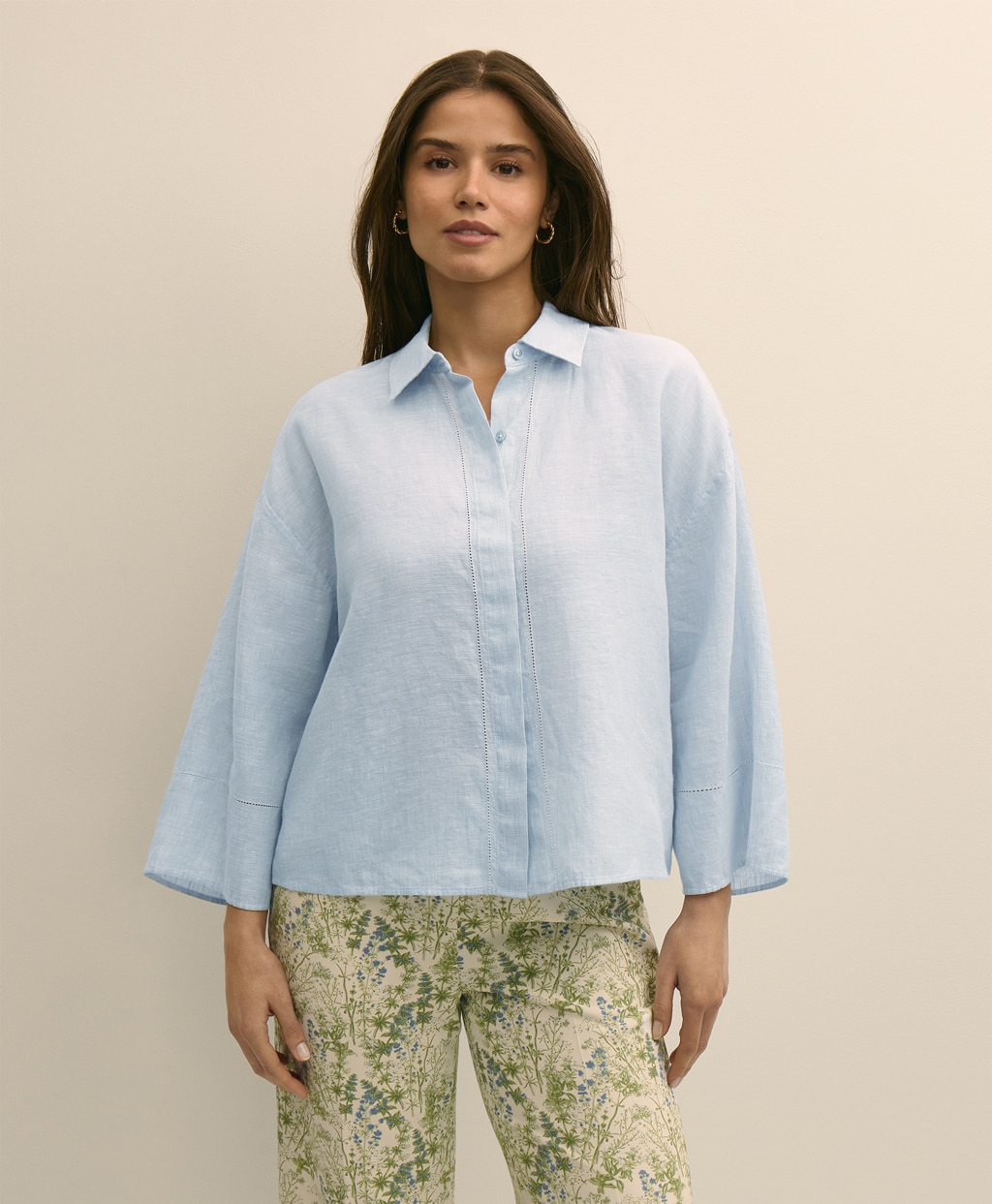 アイリッシュリネン　リラックスフィット　ワイドスリーブ　クロップドシャツ1