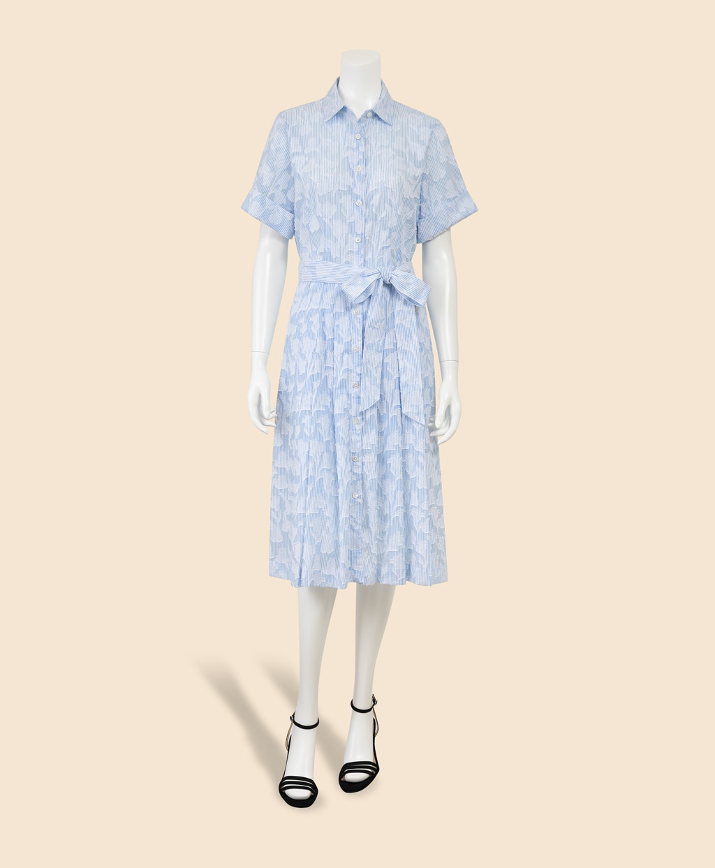 コットン　ジャカード　ショートスリーブシャツドレス2