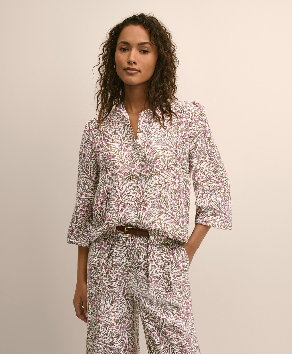 シルク　ボタニカルプリント　バルーンスリーブ　ブラウス1