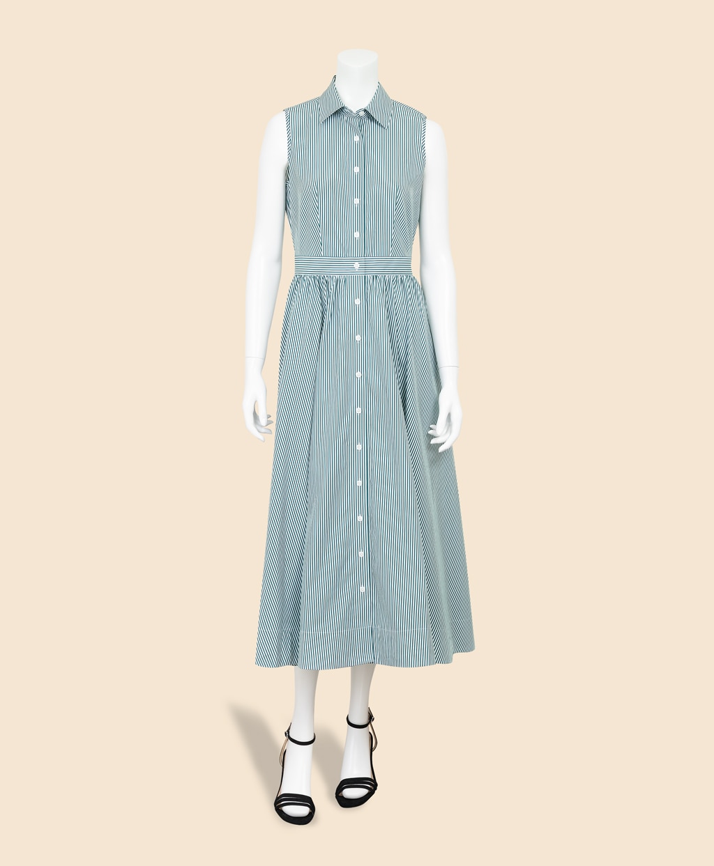 コットンポプリン　ストライプ　ノースリーブ　シャツドレス2