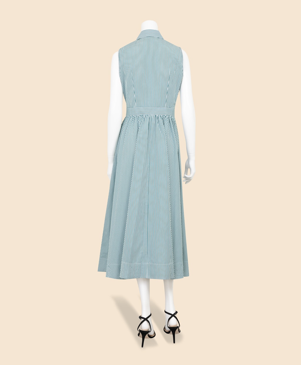 コットンポプリン　ストライプ　ノースリーブ　シャツドレス3