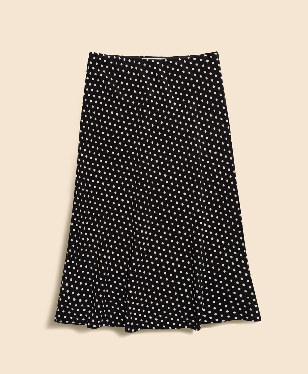 ビスコースクレープ　ドットプリント　Aライン　ミモレスカート1