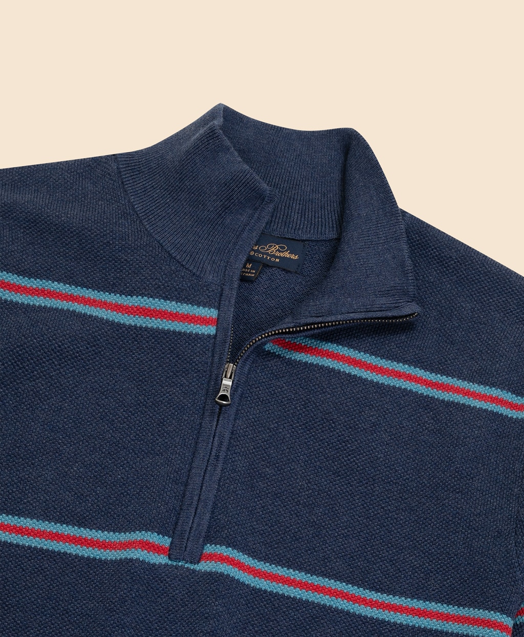 スーピマコットン　ピケ　ストライプ　ハーフジップ　モックネックプルオーバー2