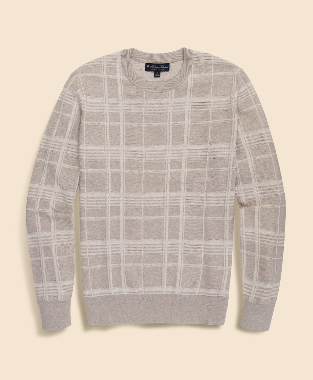 スーピマコットン　テキスチャードプレイド　クルーネックセーター