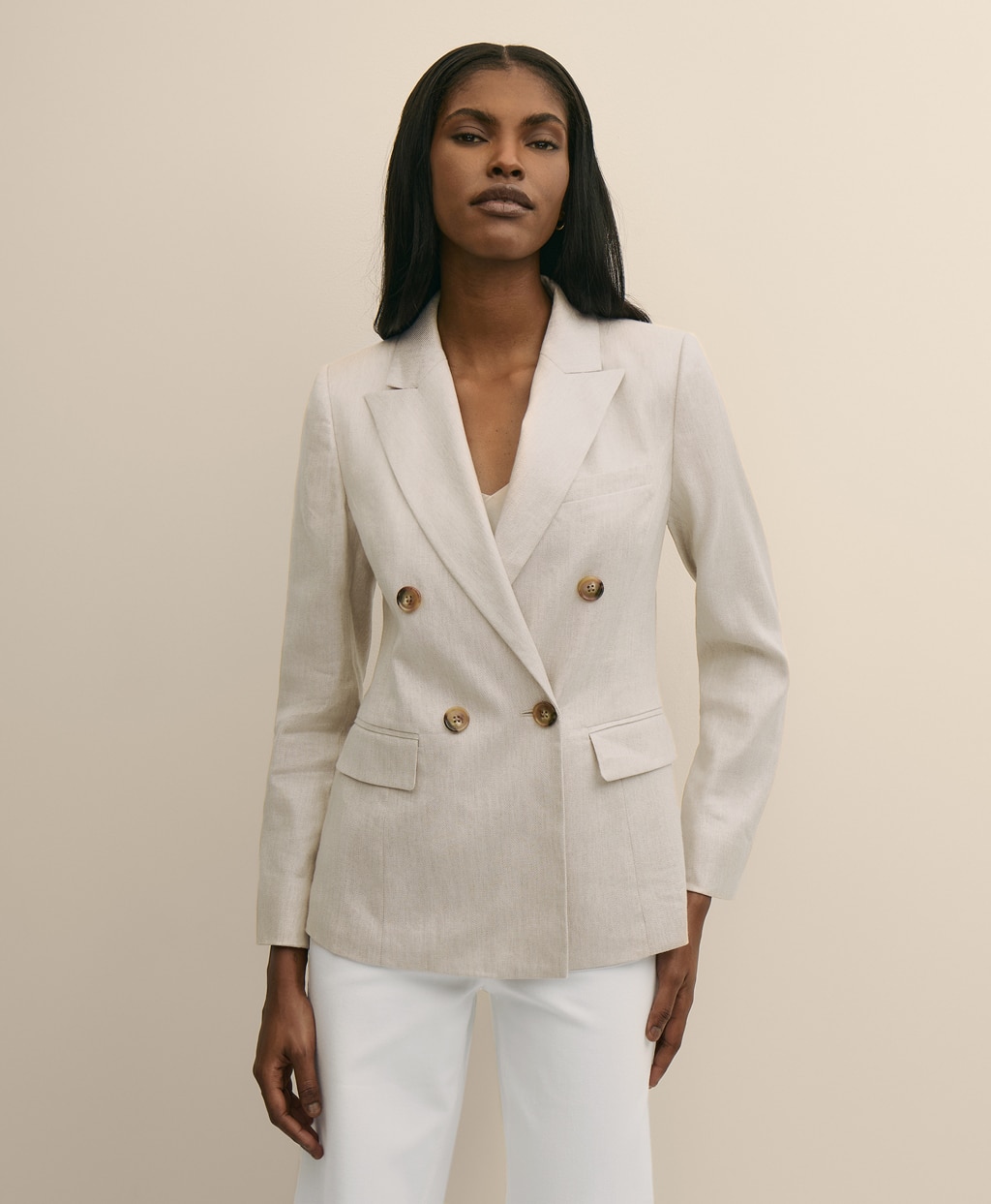 リネンブレンド　ダブル４ボタン　ピークトラペル　ジャケット1