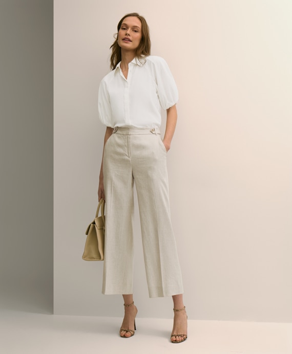 リネンブレンド　サイドタブ　ワイドレッグ　クロップドパンツ1