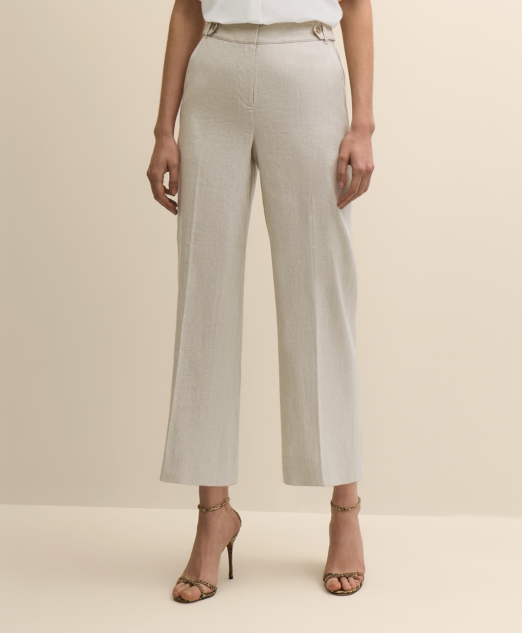 リネンブレンド　サイドタブ　ワイドレッグ　クロップドパンツ2
