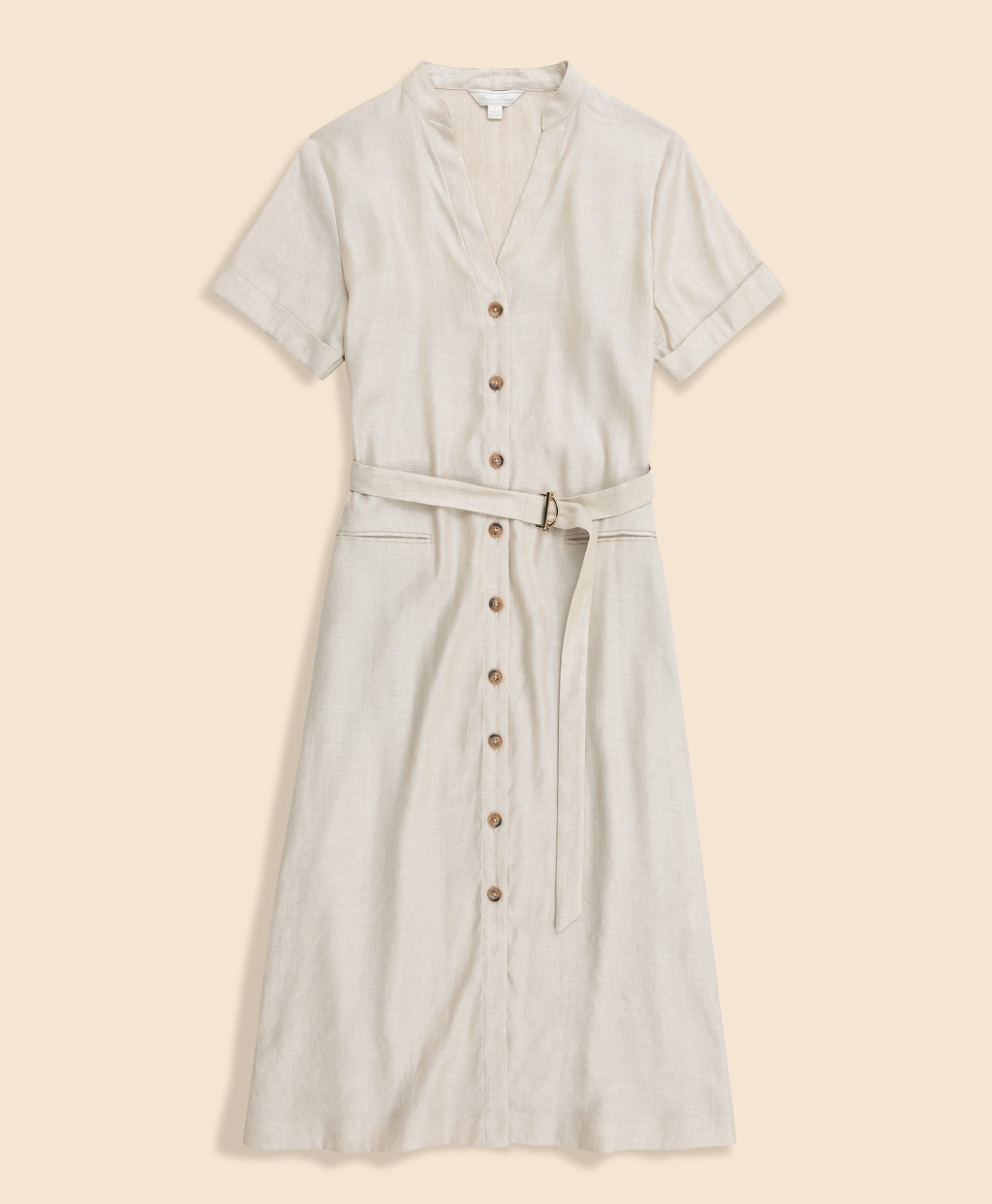 リネンブレンド　Vネックベルテッド　ショートスリーブ　シャツドレス1