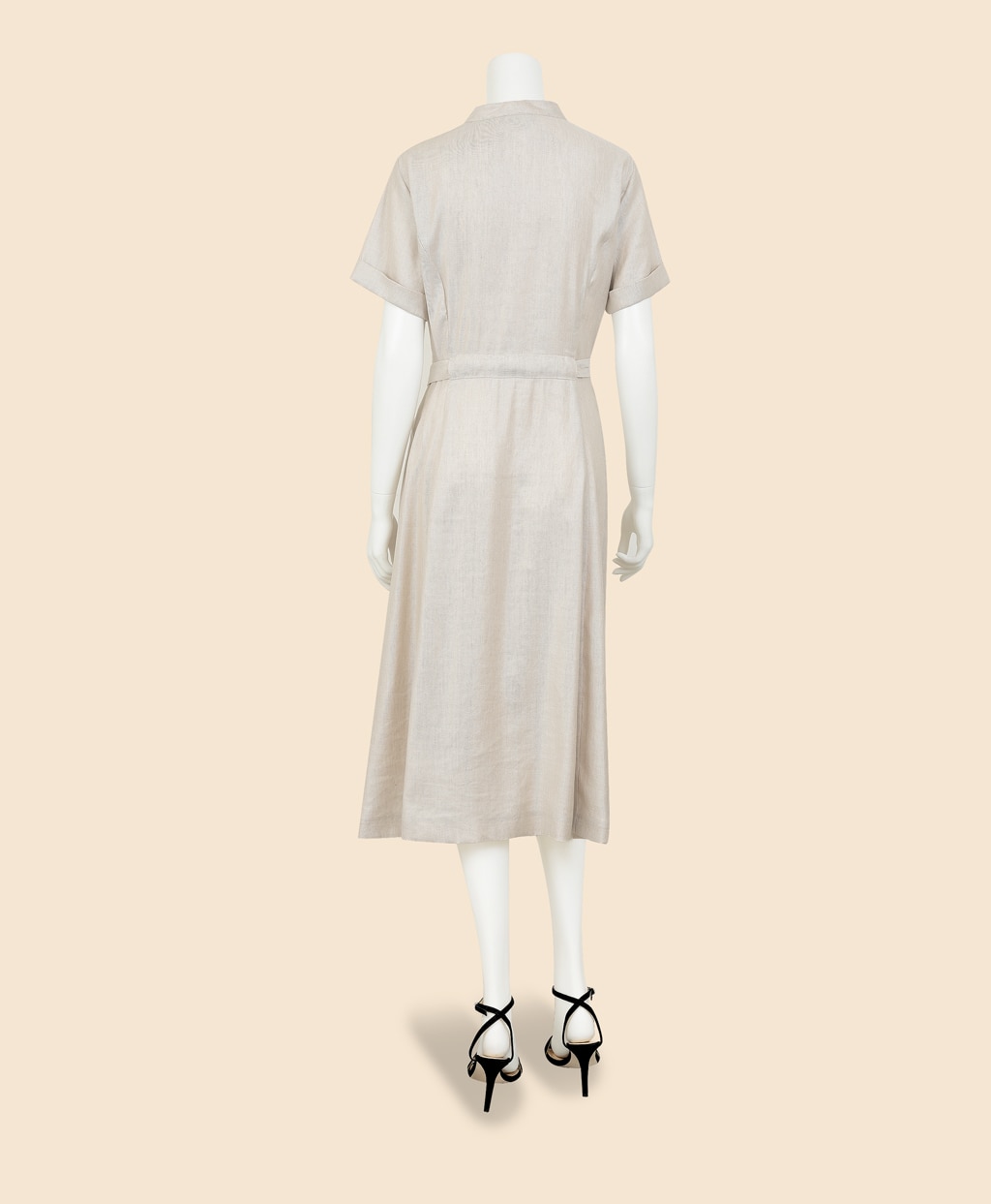 リネンブレンド　Vネックベルテッド　ショートスリーブ　シャツドレス3