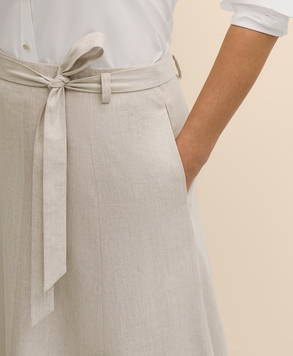 リネンブレンド　ベルテッド　Aラインロングスカート3
