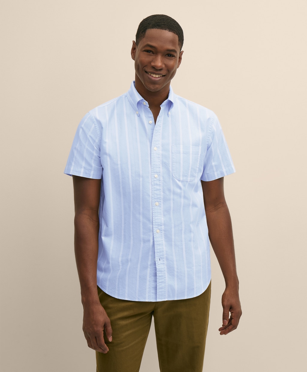 コットン　オックスフォード　ストライプ　ショートスリーブ　フライデーシャツ1