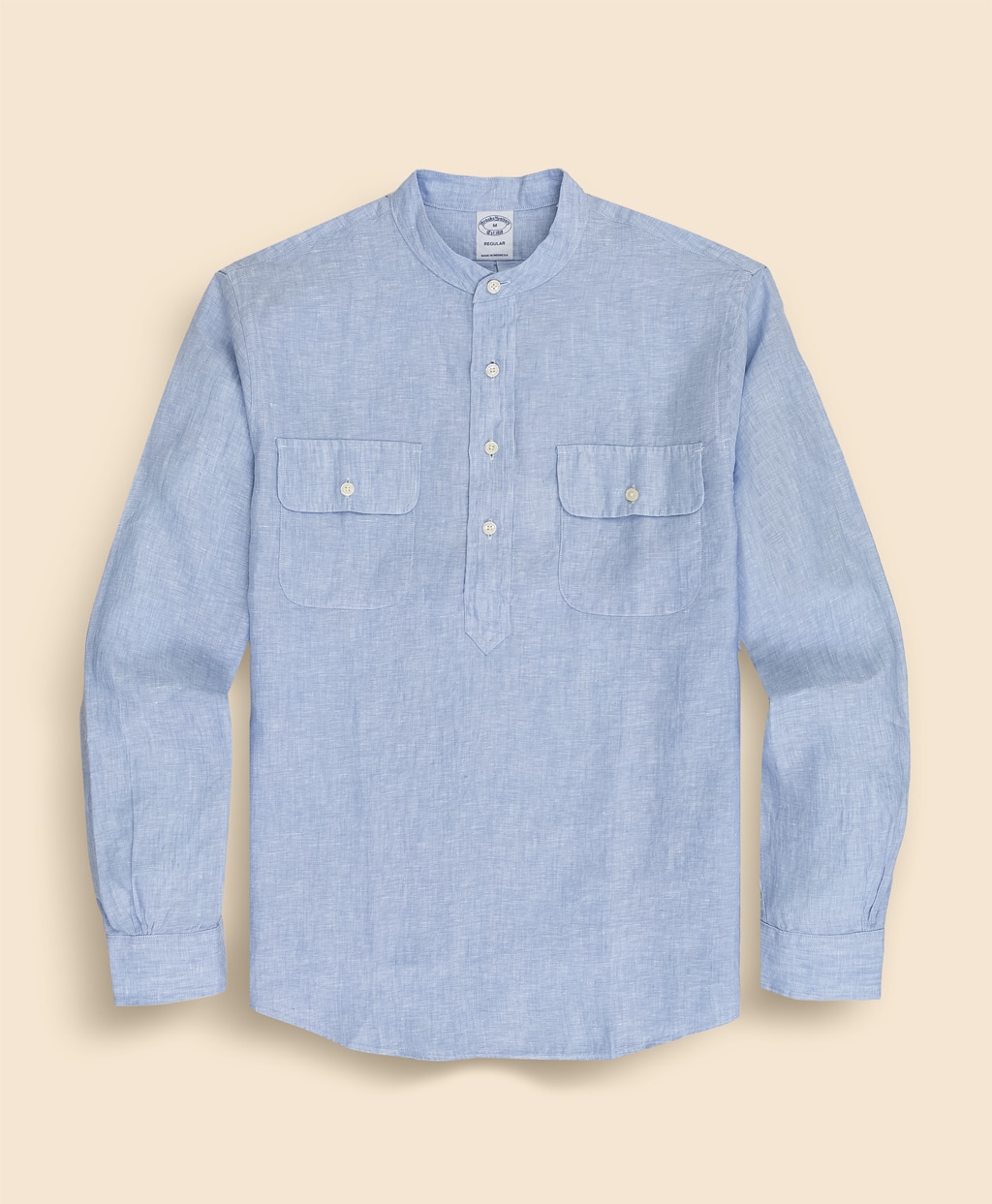 リネン　ダブルポケット　バンドカラー　プルオーバーシャツ1