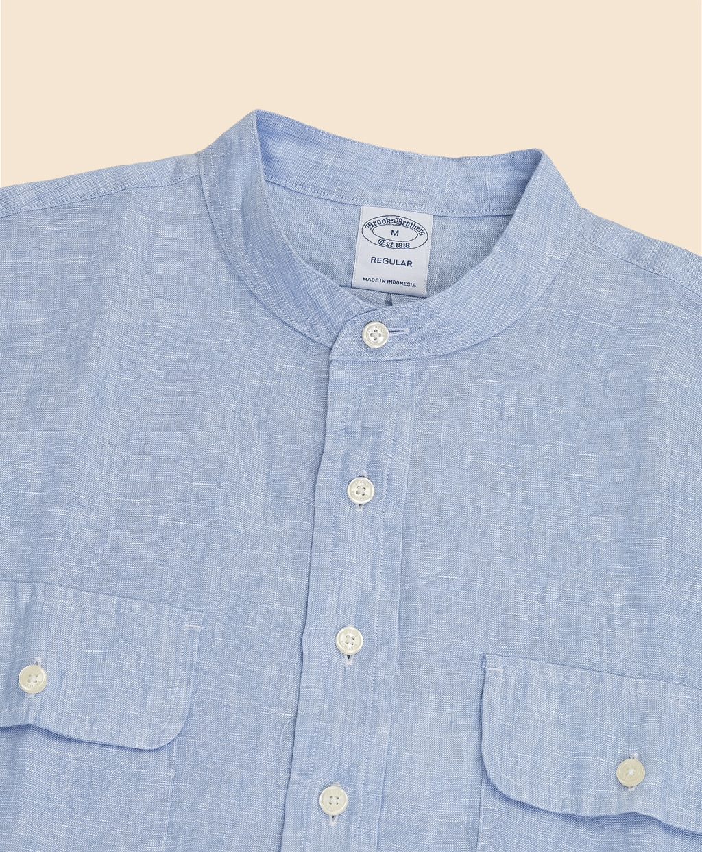 リネン　ダブルポケット　バンドカラー　プルオーバーシャツ2