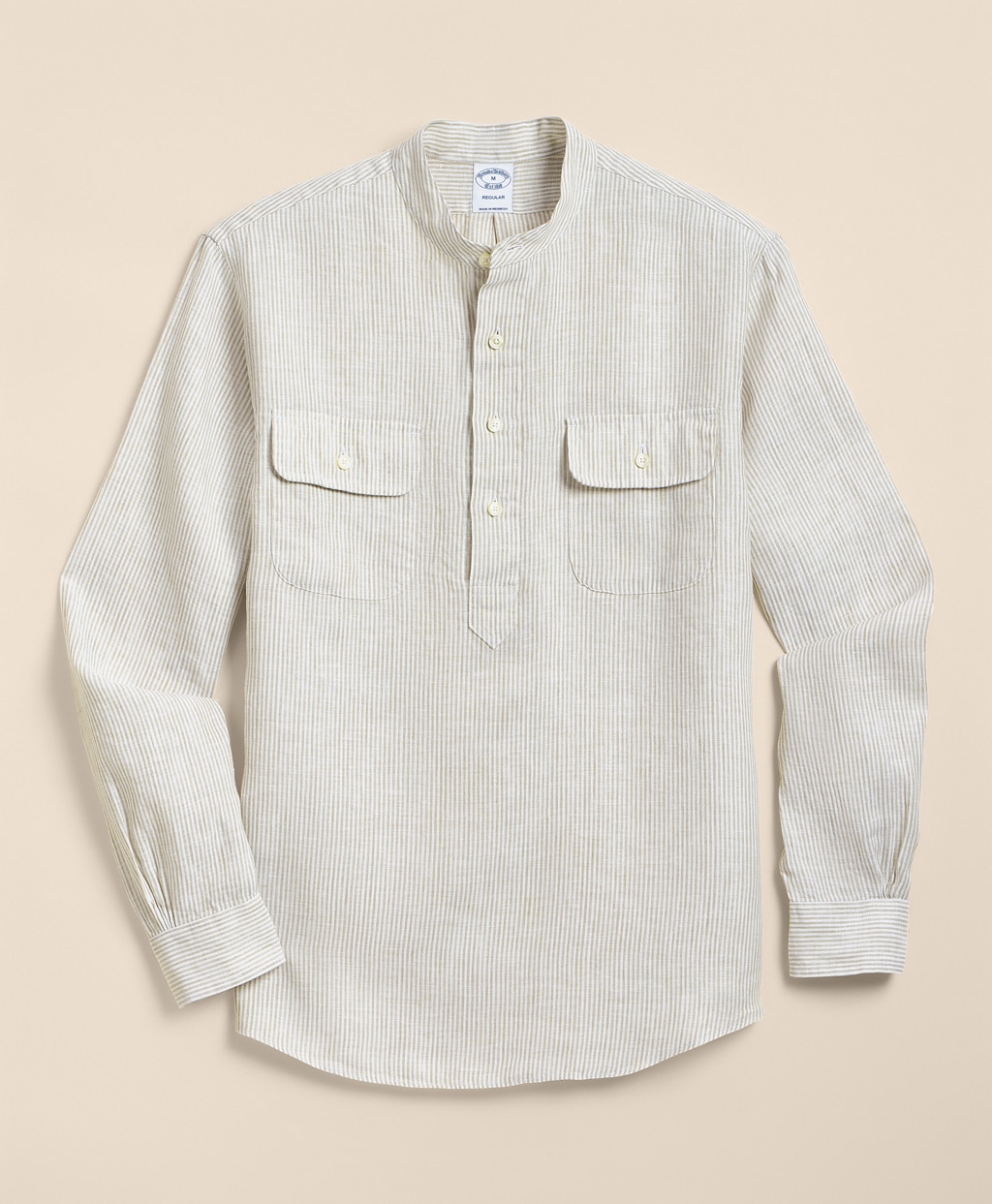 リネン　ダブルポケット　バンドカラー　プルオーバーシャツ1