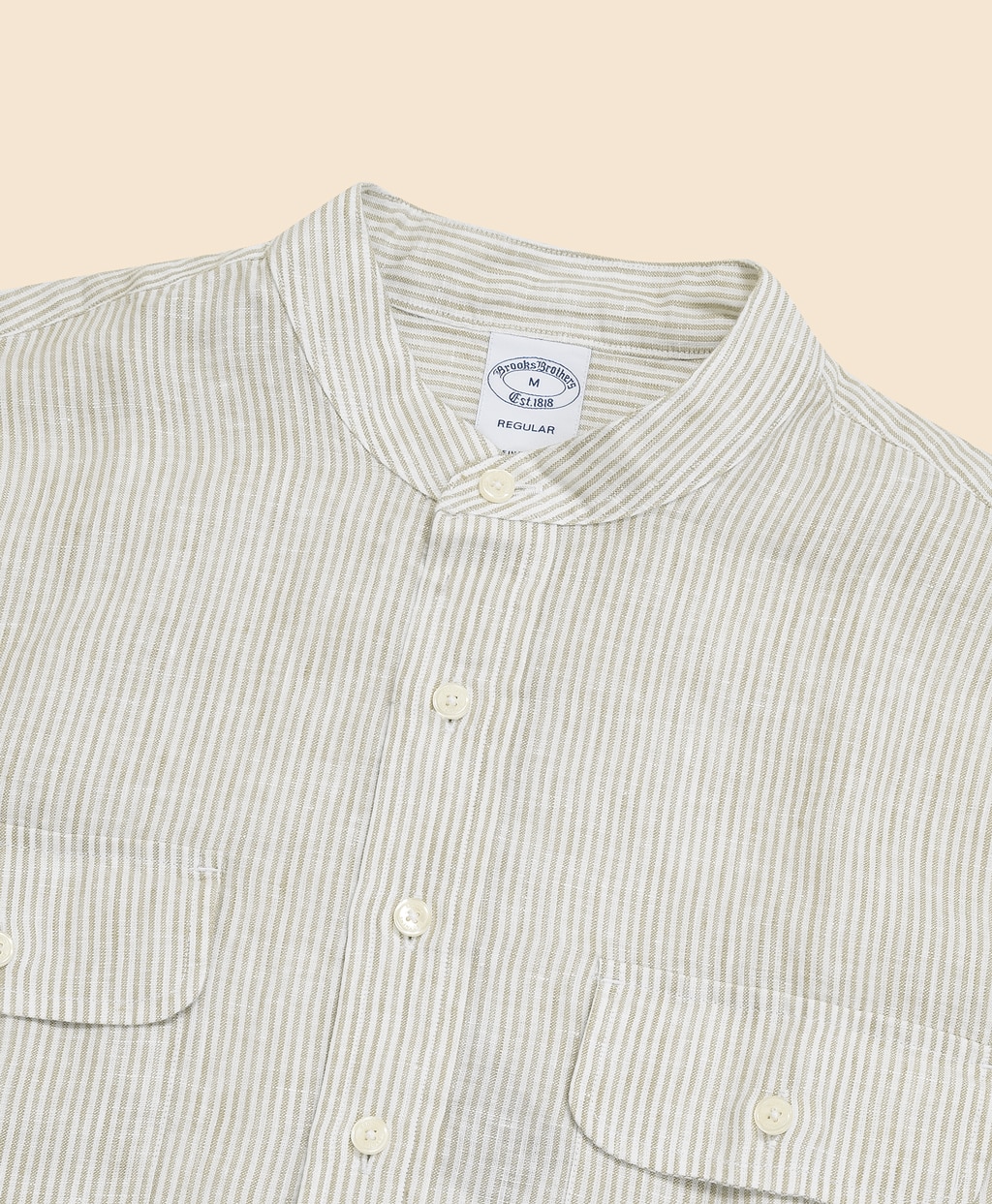 リネン　ダブルポケット　バンドカラー　プルオーバーシャツ2