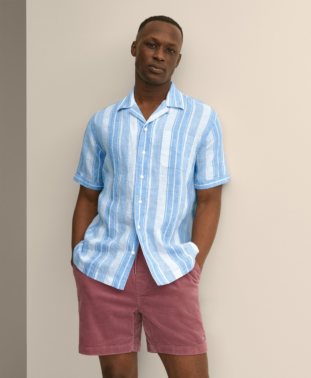 アイリッシュリネン　ストライプ　キャンプシャツ　Regular Fit1