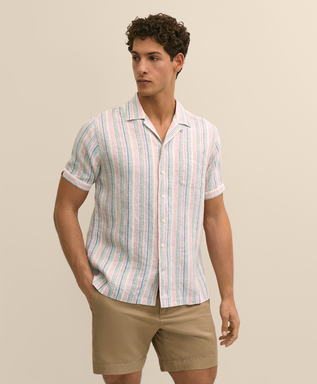 アイリッシュリネン　ストライプ　キャンプシャツ　Regular Fit1