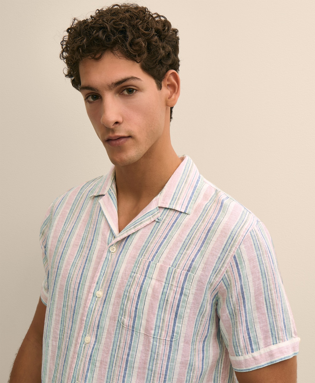 アイリッシュリネン　ストライプ　キャンプシャツ　Regular Fit2