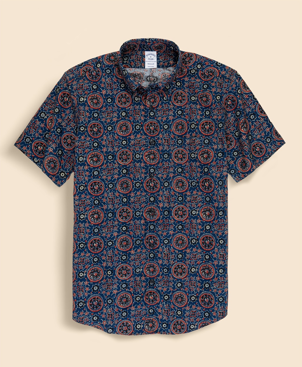 コットン　ブロックプリントパターン　ジオメトリックメダリオン　キャンプシャツ　Regular Fit1