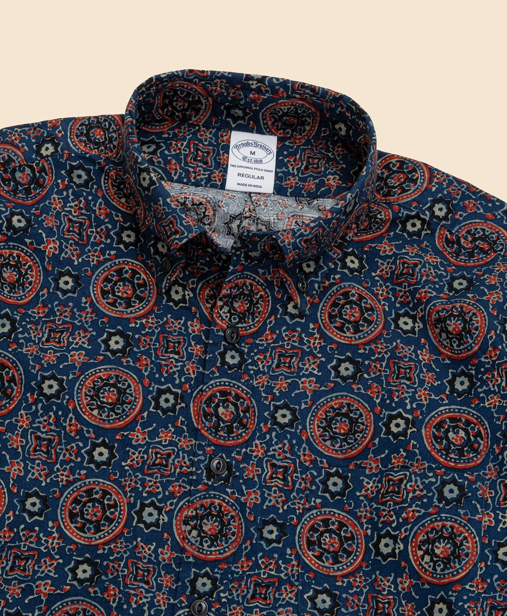 コットン　ブロックプリントパターン　ジオメトリックメダリオン　キャンプシャツ　Regular Fit2