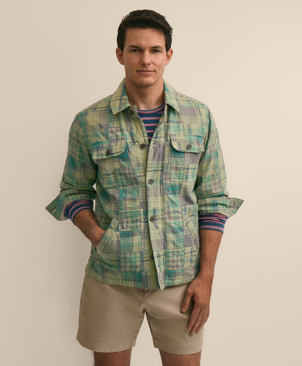 コットン　マドラスパッチワーク　シャツジャケット1