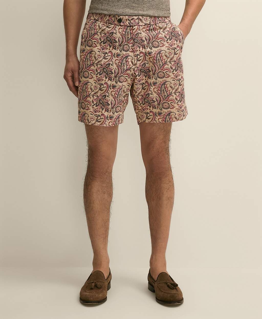 コットン　ブロックプリントパターン　ペイズリー　7inショーツ1