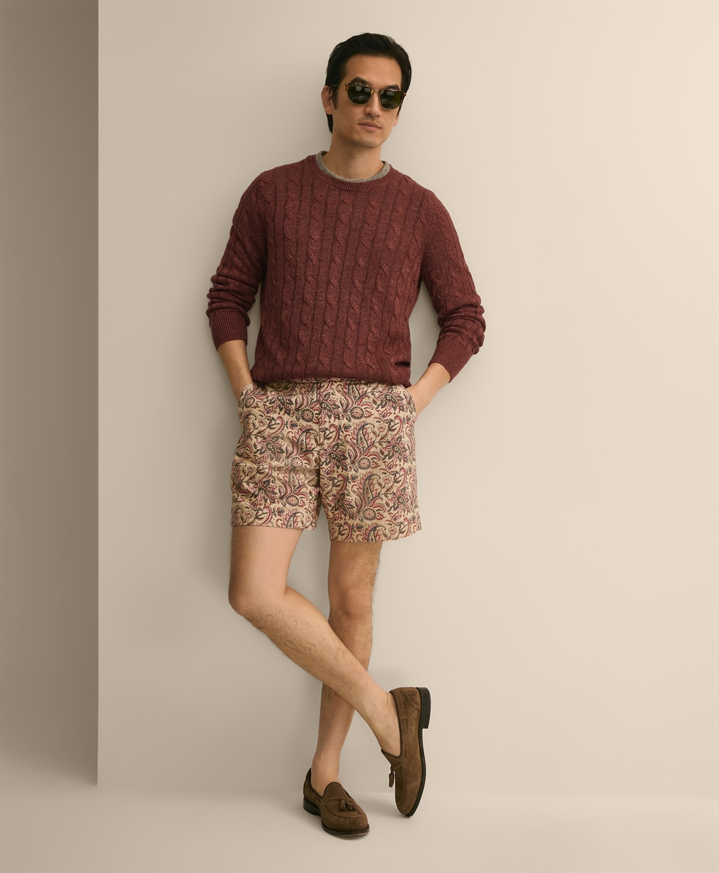 コットン　ブロックプリントパターン　ペイズリー　7inショーツ3