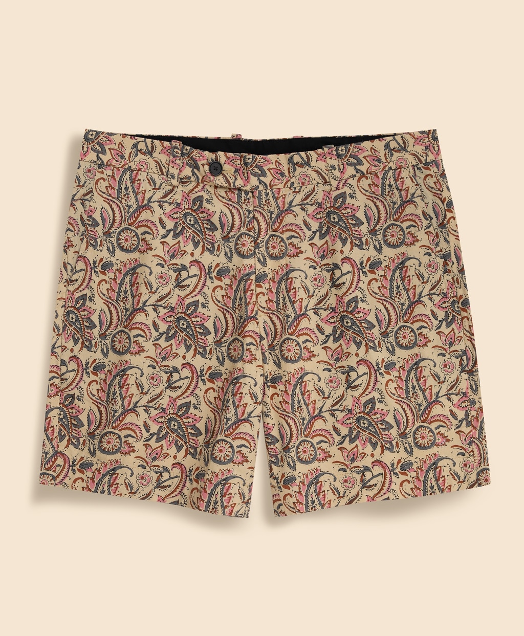 コットン　ブロックプリントパターン　ペイズリー　7inショーツ5