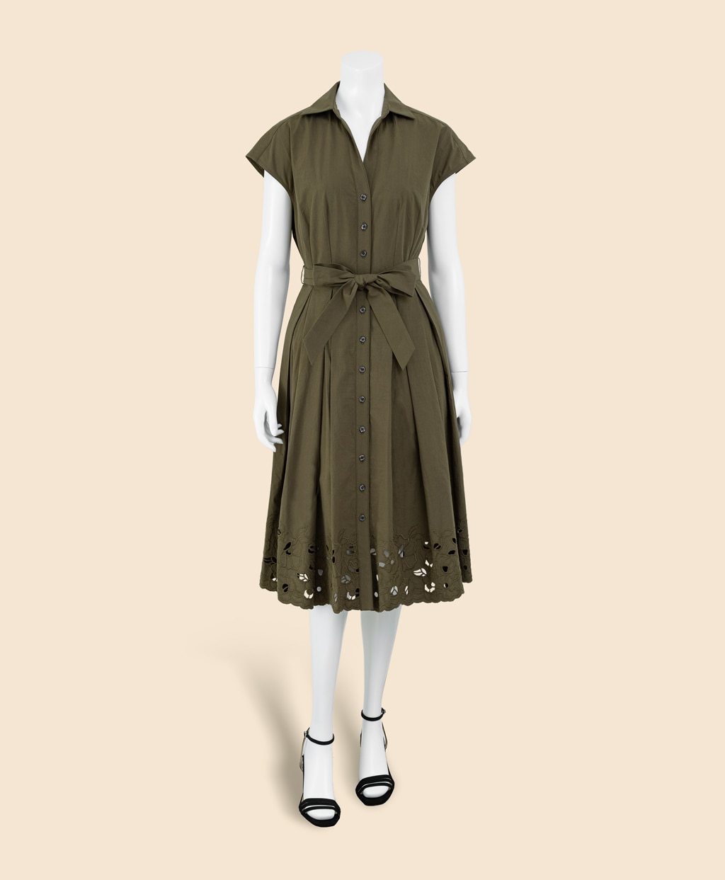 コットンサテン　アイレット　スパゴカラー　シャツドレス2