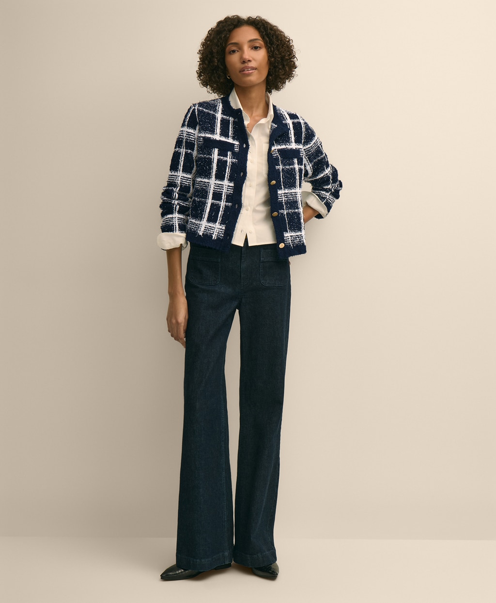 コットンブレンド　ファンシーツイード　GFメタルボタン　ノーカラージャケット2