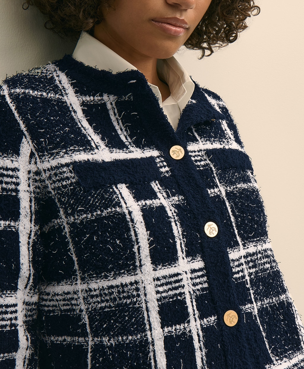 コットンブレンド　ファンシーツイード　GFメタルボタン　ノーカラージャケット3